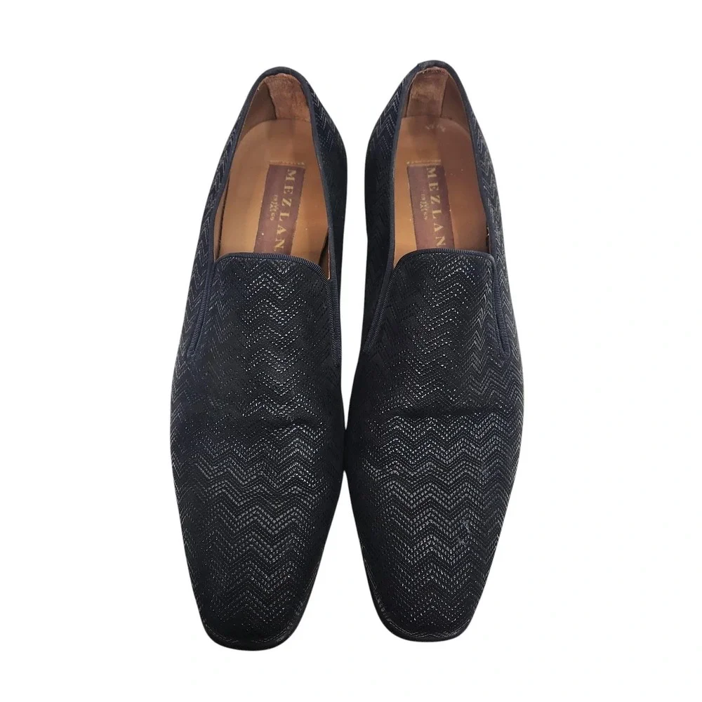 MEZLAN 18617 Shoes Mens 10.5 Black Leather Chevron Dress Oxford Slip On Spain